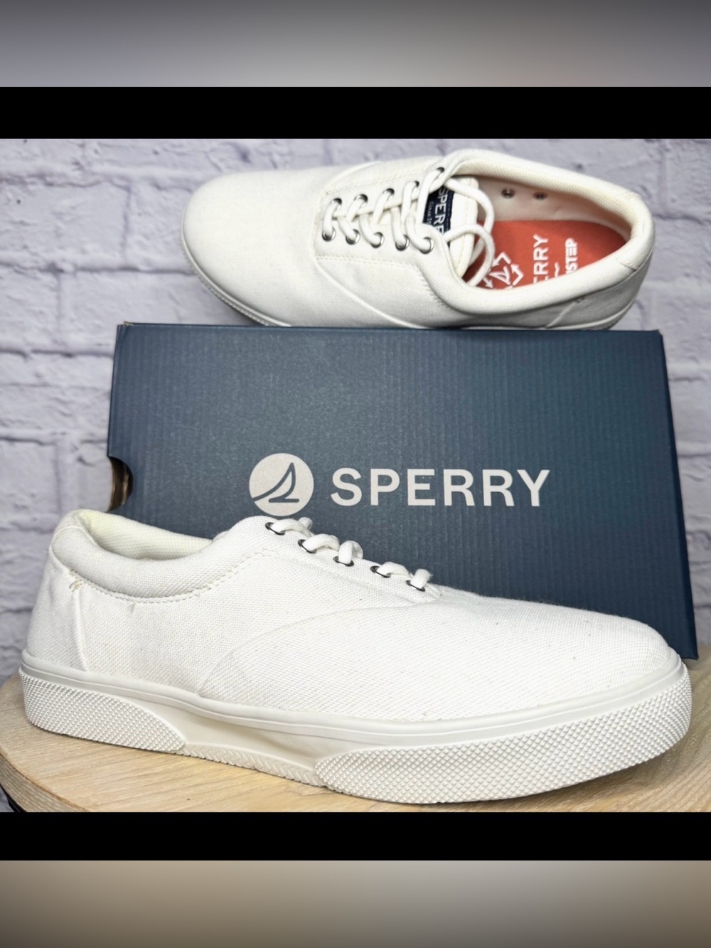 Sperry Halyard PlushStep Men's Bone White Canvas Sneakers Halyard NEW! Size 8